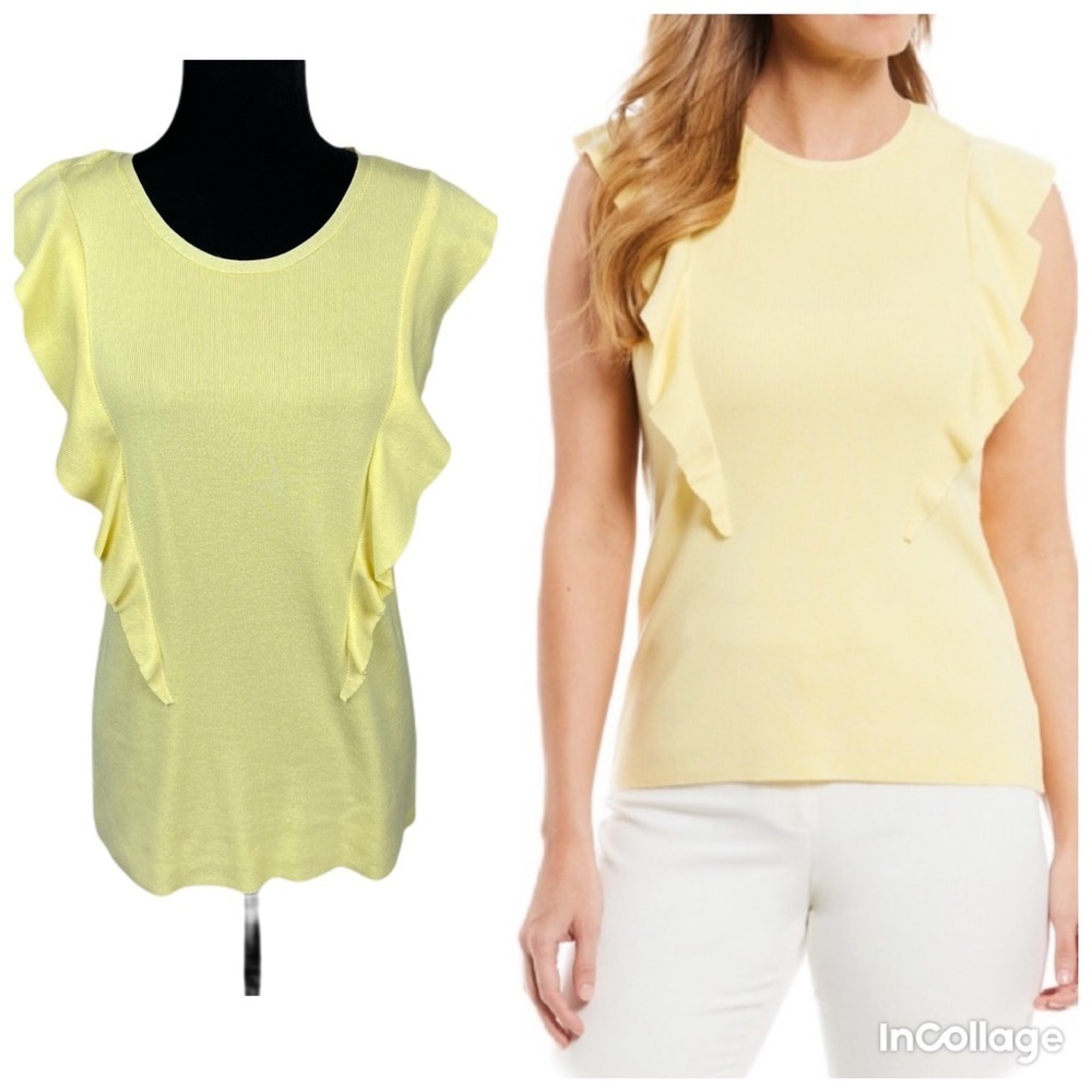 ✅ NWT Alex Marie Yellow Knit Sadie Rufle blouse top